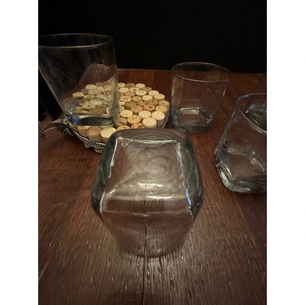 Set of 4 Square Base Whiskey Rocks Glasses Clear Glass Lowball Barware 10oz